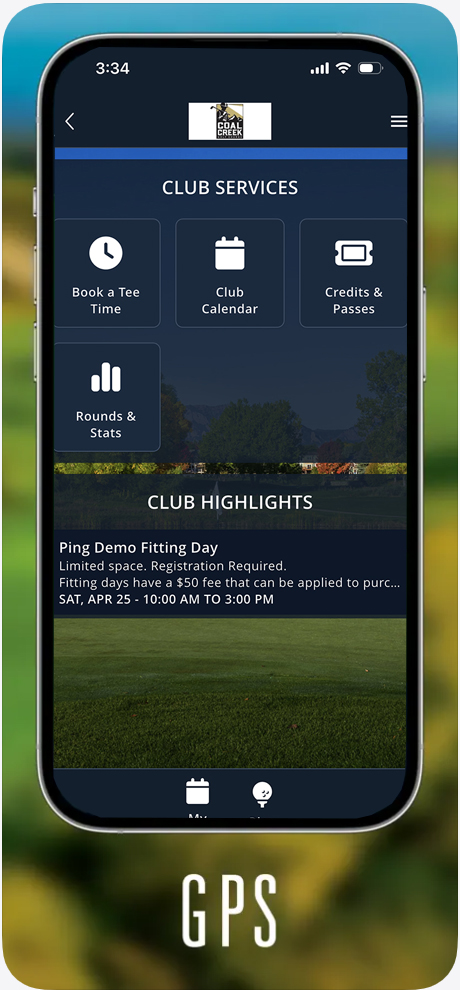 A mock up of a mobile app with a screen reading "Club services."
